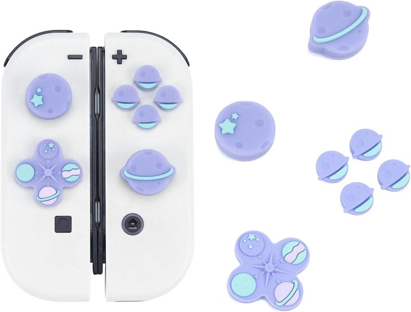 GEEKSHARE Cute Cross D-Pad Button Caps Silicone Thumb Grips Set, ABXY Key Buttons Sticker Joystick Cover Caps Compatible with Switch/OLED - Happy Planet - Image 1